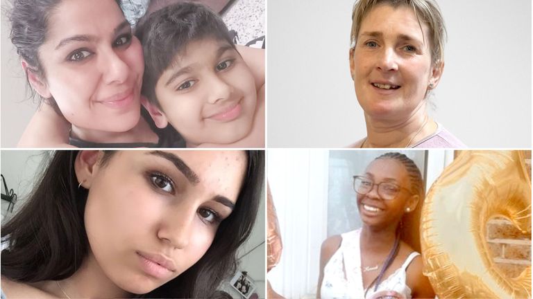 Eden Kooner and his mother Bal (top left), Margaret Kelman (top right), Natasha Ednan-Laperouse (bottom left), and Hannah Jacobs. Pics: PA, Allergy UK, family handouts